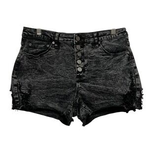 Banjara Denim Shorts Womens 13/30‎ Black Acid Wash Distressed Button Fly Grunge